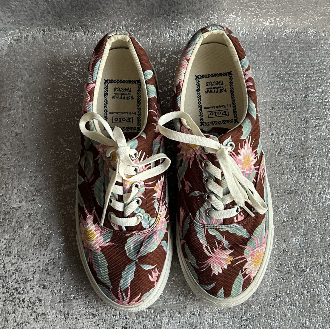 PONY Polo By Ralph Lauren Hoffman Harpoon Canvas Marrone Floreale Uomo Taglia 8D Sneaker