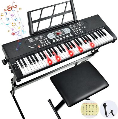 61-Key Electric Keyboard Piano kit W/ 200 Voices Rhythms LCD Screen Stand Bench