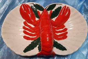Vintage-Ceramic-3-Dimensional-RED-LOBSTER-Divided-Dish-Bowl-Serving-Plate-div