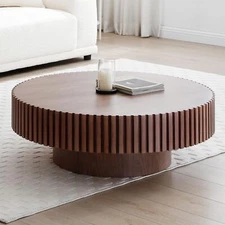 39.37" Round Coffee Table Handcrafted Relief Sturdy Pedestal Tea Table