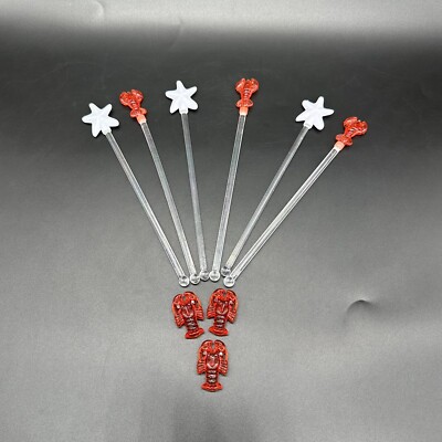 Swizzle Sticks Stirrer Cocktail Lobster Starfish Plastic Red White Cookout Decor