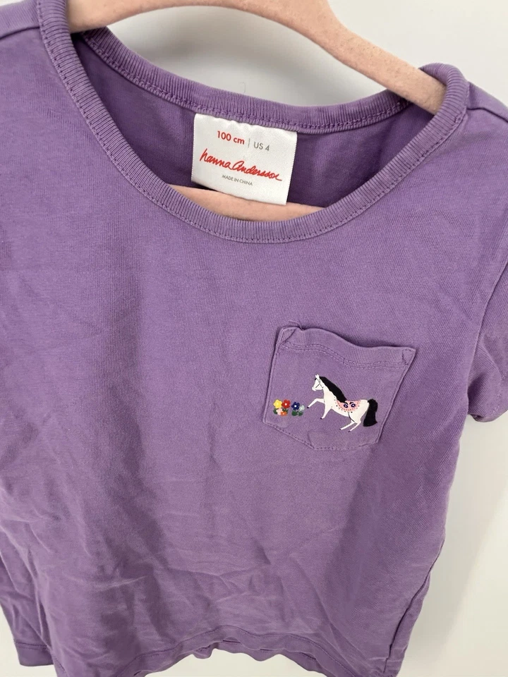Camiseta Hanna Andersson 4T Caballo Gráfico Bolsillo Púrpura Foto 2 de 4
