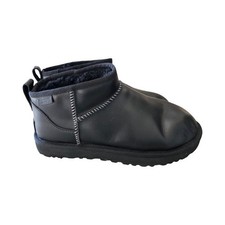 UGG Women's Classic Ultra Mini Leather Regen Black Boots 1163490 Sz. 8