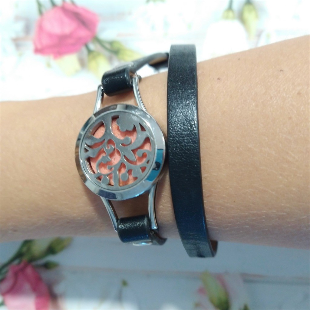 Black Wrap Aromatherapy Diffuser Bracelet Filigre… - image 1