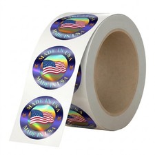 Made in USA Hologram Flag Labels 1-Inch Round American 1" Round, Blue