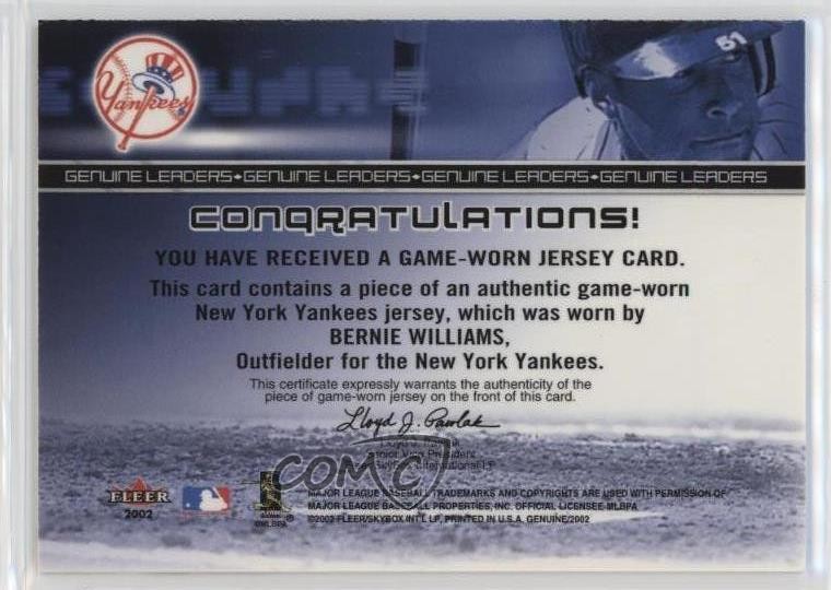 2002 Fleer Genuine Leaders Game-Worn Jersey Relic Bernie Williams view 2