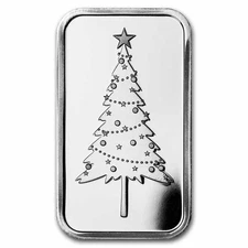 1 oz Silver Bar - Christmas Tree Merry Christmas