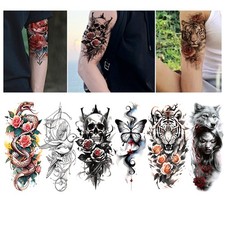 6 Sheets Temporary Tattoos Body Arm Tattoo Sticker Half Sleeve Fake Waterproof