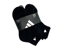 Adidas Men's Quarter Ankle Cushioned Athletic Black Socks 6 Pairs Size M 5-8