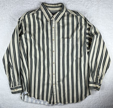 Route 66 Mens 2X Beige Black Vertical Stripes Button Down Shirt Preppy Hipster