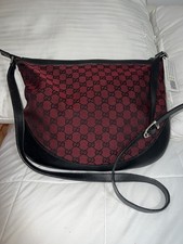 Gucci Burgundy GG Canvas Crossbody Black Leather Vintage Authentic Y2K