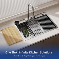 Flying Rain Stainless Steel Waterfall Kitchen Sink w/ Cup Washer  Cutting Board