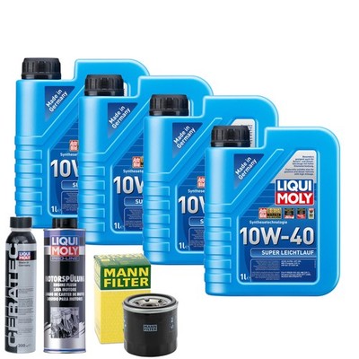 Motoröl 10W40 LIQUI MOLY Super Leichtlauf 4L +MANN Ölfilter +Spülung +Cera Tec