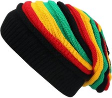 Unisex Jamaica Reggae Cap Rasta Slinky Beanie Multi-Colour Striped Slouchy...