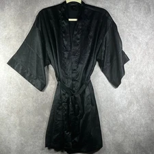 Victoria's Secret Robe Womens Size S/M Black Satin Short Sleeve Lightweight 