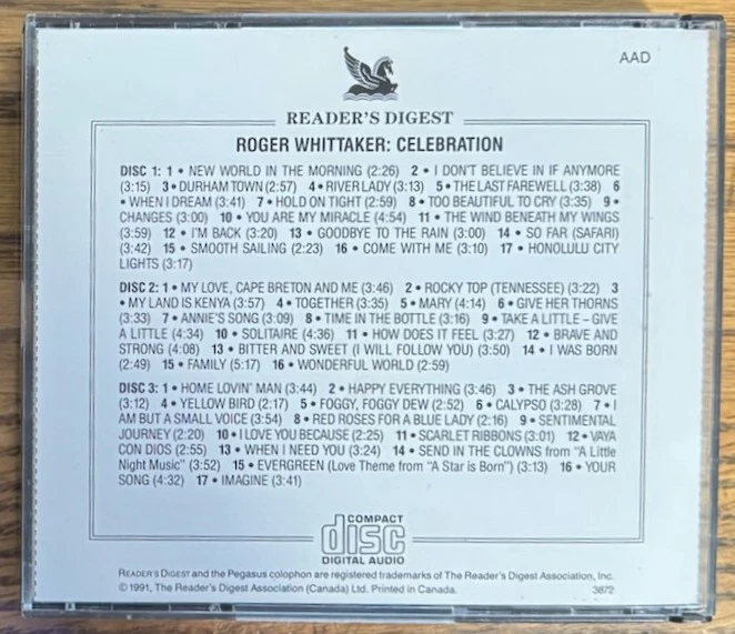 Reader's Digest ~  Roger Whittaker: Celebration ~ 3 CD Set ~ Very Good Condition - Image 4 of 4