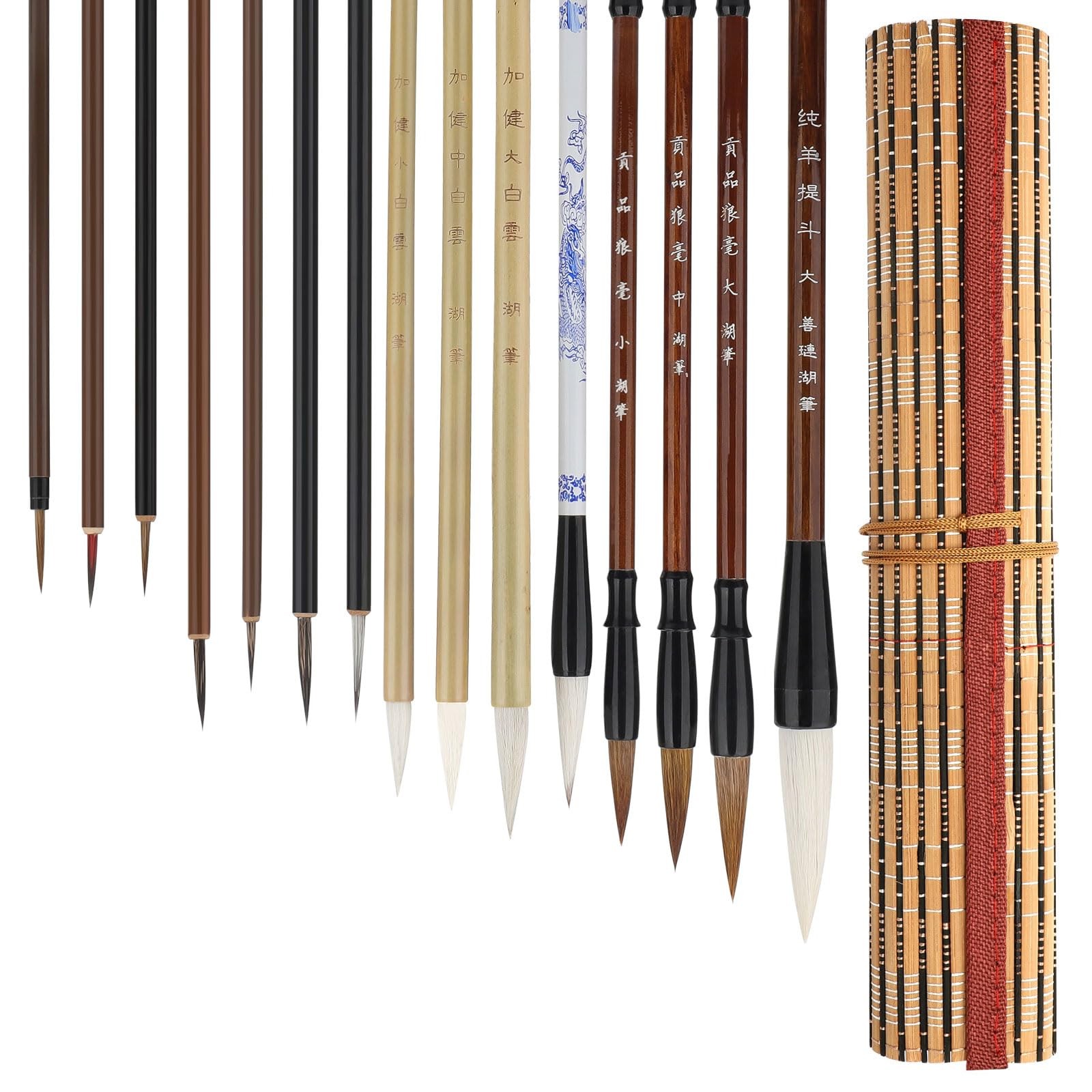 Pinceaux calligraphie chinoise lot de 15 pointes mixtes pour éviter les tracés irréguliers