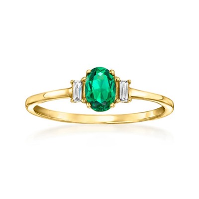 Ross-Simons Lab-Grown Emerald Rng w Lab-Grown Diamonds in 18k Gold Plate Size 7
