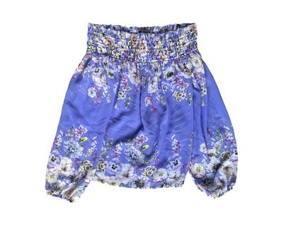 White Houe Black Market Floral Off Shoulder Ruffle Blouse Women's Medium Blue