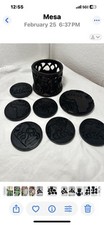African Hand Carved Ebony Wood Animal Coasters with Carrying Case and Lid 6 