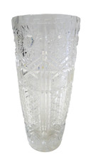 VINTAGE ORNATE PRESSED CRYSTAL GLASS CLEAR ETCHED CENTREPIECE VASE