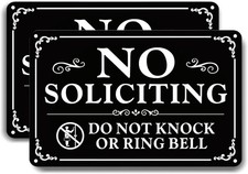 2 Pack No Soliciting Sign 9 x 6 Aluminum Metal Weatherproof Front Door Sign
