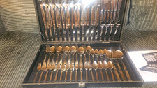 75pc Stainless Steel Cutlery Set with Dark Wood Case, Service for 12, Silver