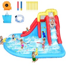 6-IN-1 Kids Inflatable Bounce House Water Park Water 2 Slides Giant Splash Pool