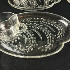 4 Federal Glass Snack Plates with Cups Homestead Clear Glass  (8 pcs)