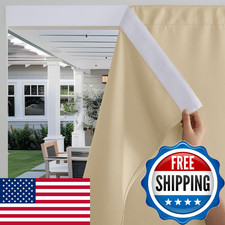RYB HOME Windproof Waterproof Outdoor Patio Curtains No Rod Needed Adhesive Tab