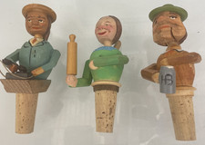 3 vintage niemieckie ręcznie rzeźbione drewniane mechaniczne korki do butelek o wysokości 5 cali
