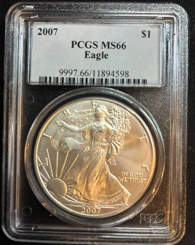 2007 American Silver Eagle PCGS MS66, 1 Troy Oz ,999 Fine Silver