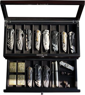 Pocket Knife Display Case for Men Collection Holder 15-17 Folding Knife with Wal