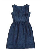 VINTAGE Womens Sleeveless A-Line Dress UK 10 Small Navy Blue CX04