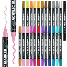 Acrylic Paint Markers, 24 Colors Paint Pens Acrylic Markers, Dual-Tip Acrylic...