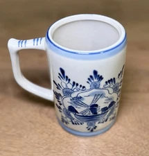 Delfts Blauw Aruba Handpainted Blue Windmill Beer Stein Mug Holland Style