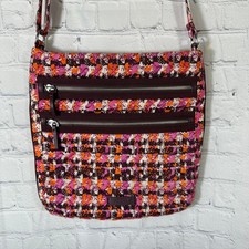 Vera Bradley Triple Zip Hipster Crossbody Bag Pink Orange Quilted Houndstooth