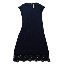 NWT Chico's Dress Womens 2 Large Navy Blue Midi Travelers Lace Hem Column