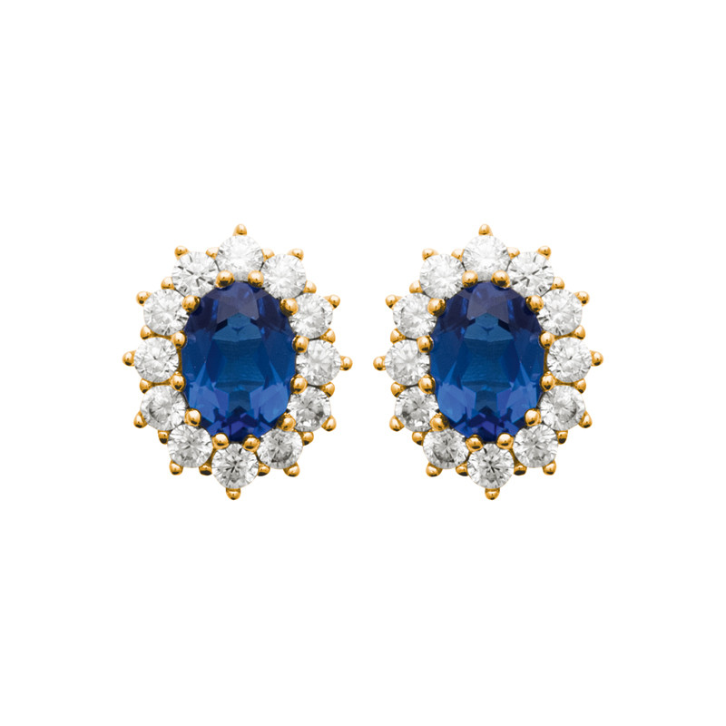 Boucles d'oreilles marquise saphir zirconium plaqué or 18 carats 750/1000 pour femme