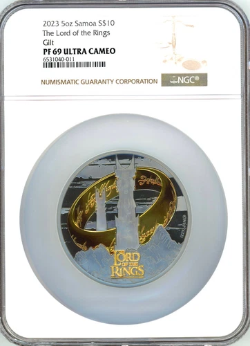 Lord of the Rings Black Platinum & 24K 5 oz Silver Coin 2023 Samoa NGC PF 69