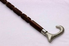 Antique Antique Style Brass Derby Handle Brown Walking Cane Stick Wooden designe