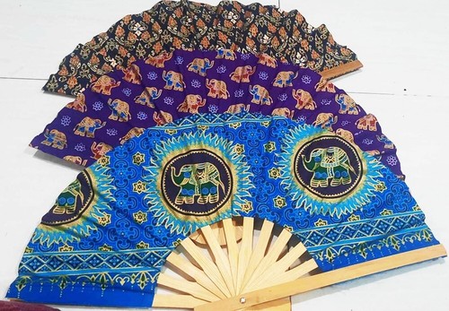 Folding Red Elephant Hand Wooden Painted Thai Fan Vintage Home Decore - Picture 7 of 7