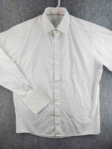 Eton Formal Satin Tuxedo Dress Shirt White Size 16 Classic Fit Soft Textured - Picture 2 of 21