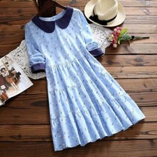 New Japanese Sweet Oversize VINTAGE Mori Girls Women's Loose Doll Collar Dress