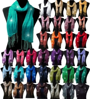 Damenschal Schal Tuch Glitzer Punkte Damen Tücher leicht Stola Mädchen Party TV9