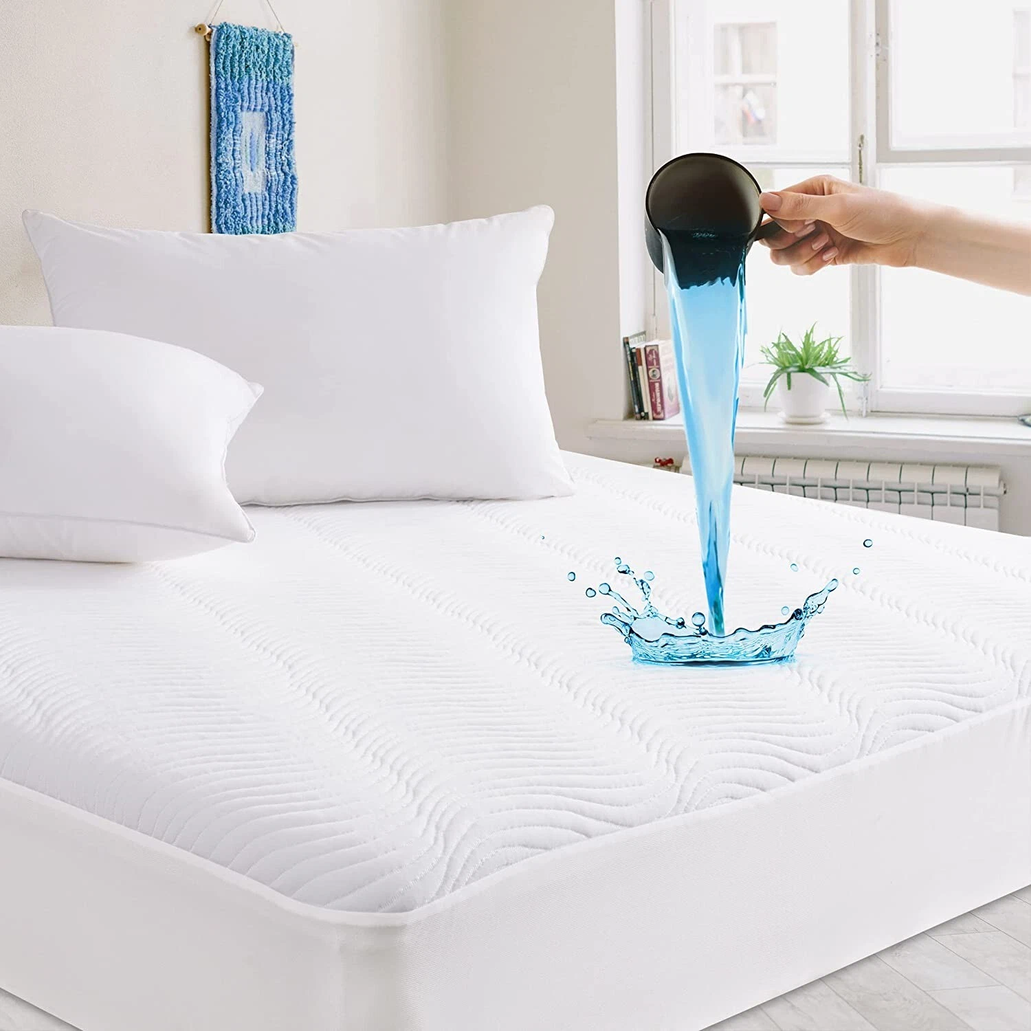 100% Waterproof Mattress Protector Quilted Breathable Premium Cover, Queen Size