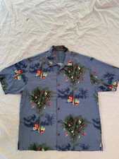 L TOMMY BAHAMA CHRISTMAS PALM TREES DECORATED 84 SILK HAWAIIAN SHIRT 16
