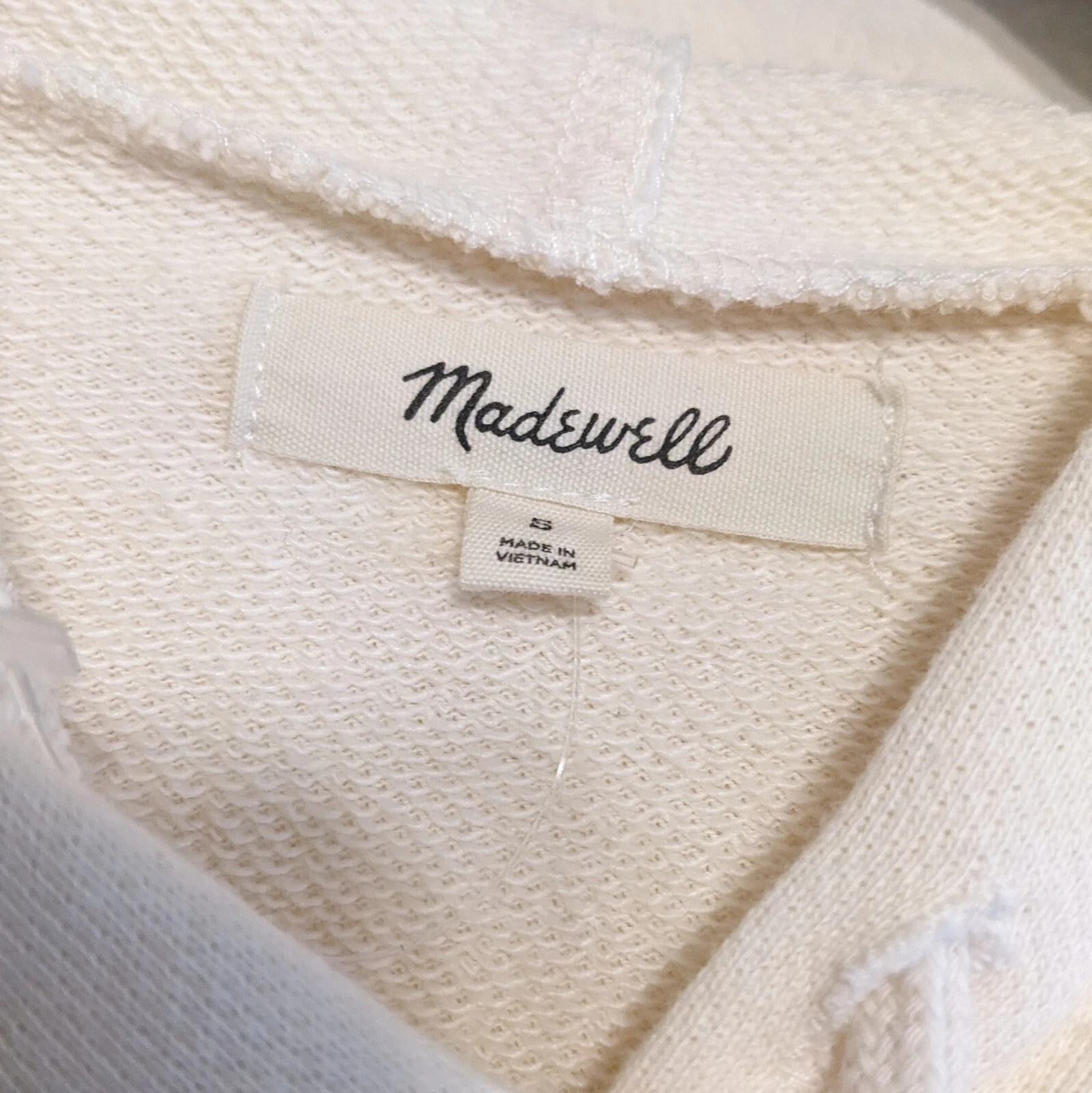 OFF WHITE Felpa con cappuccio Madewell avorio crema French Terry manica a bolla crop taglia small usata in ottime condizioni