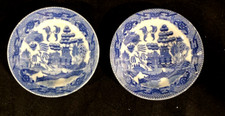 VTG Blue Willow miniature Plates Blue White Porcelain 2 Pc. made in Japan E 