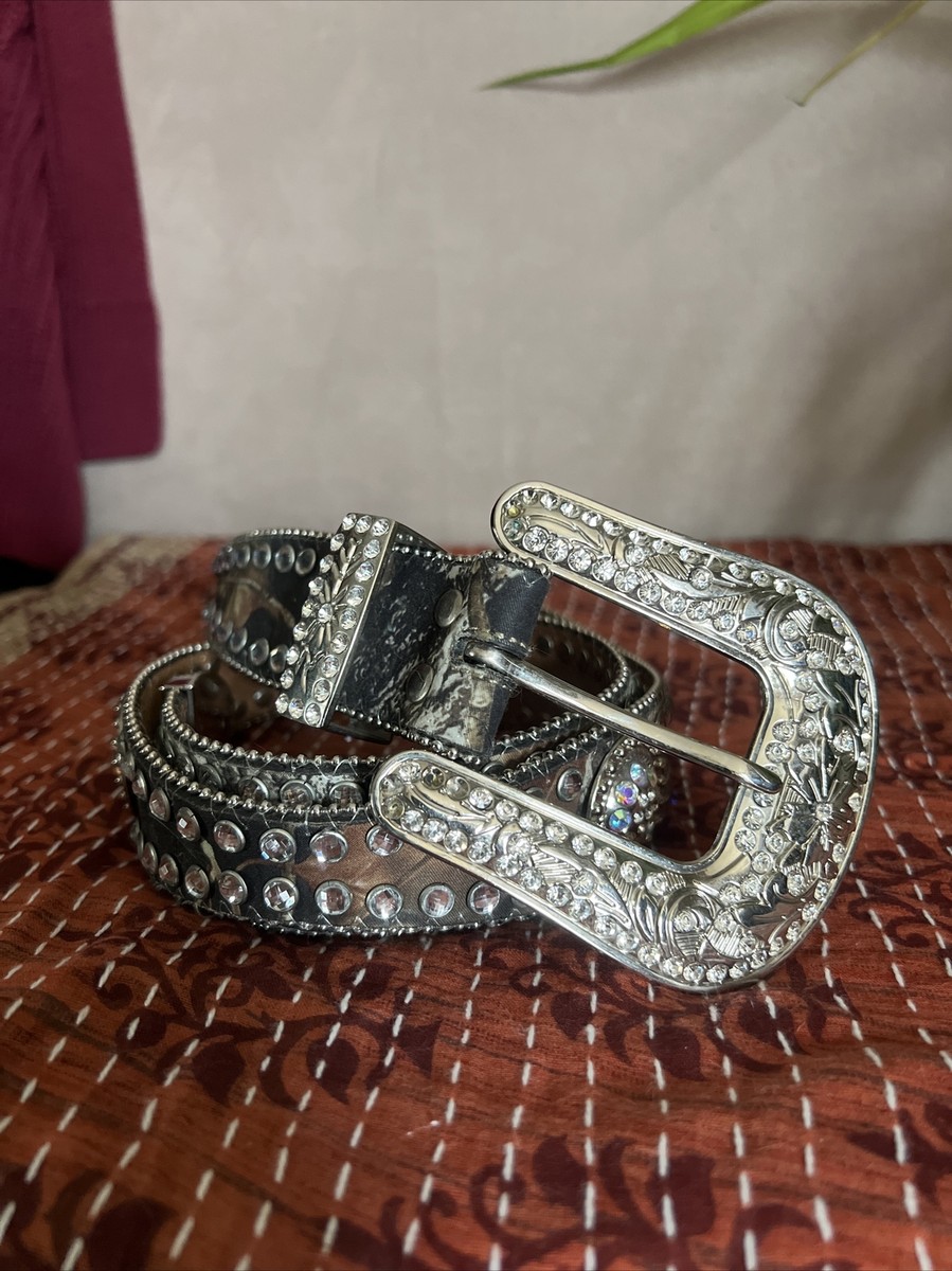 Women\'s Leather Western Camo Bling Belt with Rhinestone Size Large Women main image 3